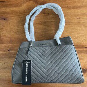 Karl Lagerfeld Paris Charlotte Pebbled Leather Gray and Gold Tote